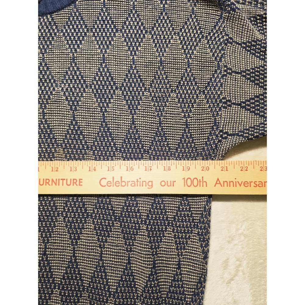 Vintage 90s Y2k Grandpa‎ Sweater Mens M Navy Tan Geometric Knit Retro Crewneck - Picture 6 of 7